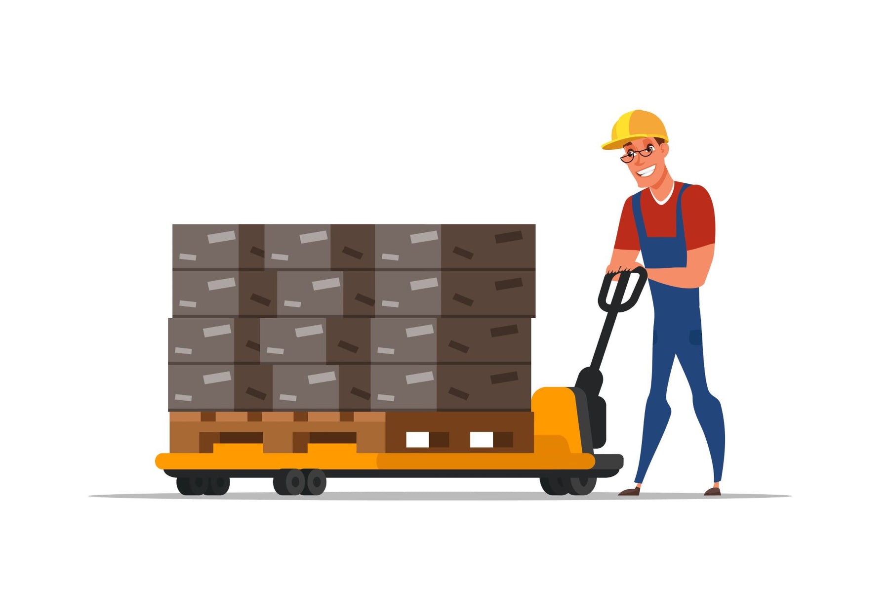 Inaithiram Hydraulic Hand Pallet Truck used to move pallets by a warehouse worker