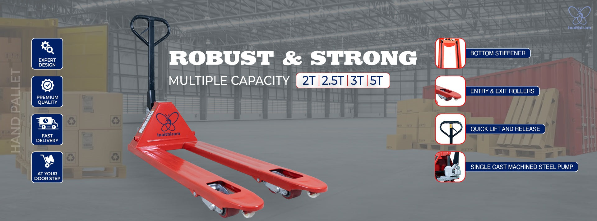 Inaithiram Heavy Duty Hydraulic Hand Pallet Truck 2Ton 2.5T 3Tone 5T capacity