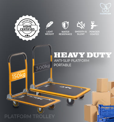 Inaithiram Heavy Duty Metal Platform Trolley for Goods Carrying and Shifting 150kg 300kg capacity