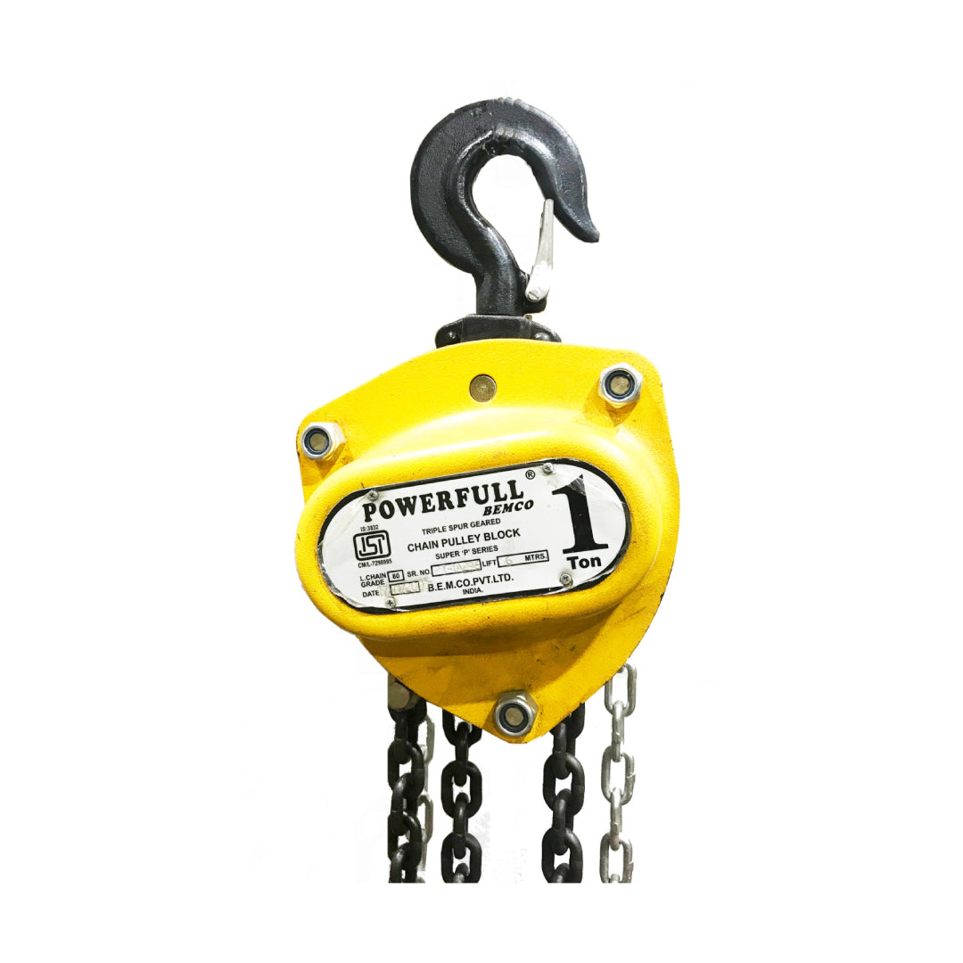 Bemco CPBSPS1T3M Heavy Duty Chain Pulley Block Super P Series 1Ton Capacity Yellow Colour