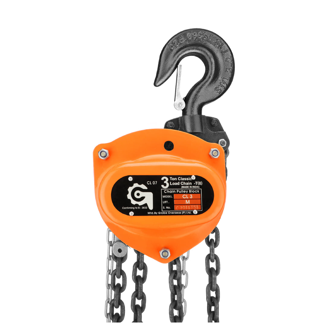 Globe CPBCS3T3M Heavy Duty Chain Pulley Block Classic Series 3000kg Capacity