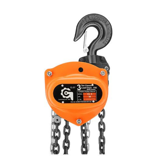 Globe CPBCS3T3M Heavy Duty Chain Pulley Block Classic Series 3000kg Capacity