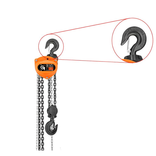 Globe CPBCS3T3M Heavy Duty Chain Pulley Block Classic Series 3Ton Capacity Closeup of Hook