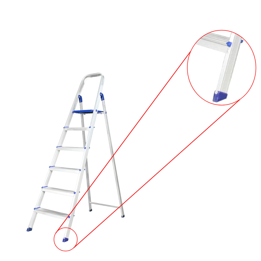 Inaithiram ASL6S Foldable Aluminium Step Ladder 150kg Capacity with 06 Steps Closeup of Anti Skid PVC Shoes