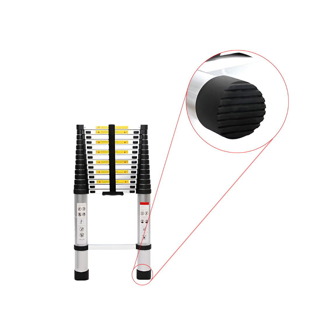 Inaithiram Foldable Aluminium Telescopic Ladder 150kg Capacity Closeup of Anti Skid Cap