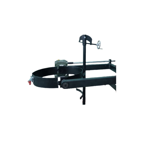 Inaithiram DLT350PU15LH Hydraulic Drum Lifter with Tilter 350kg Closeup of Fork Leg and Drum Lock Key