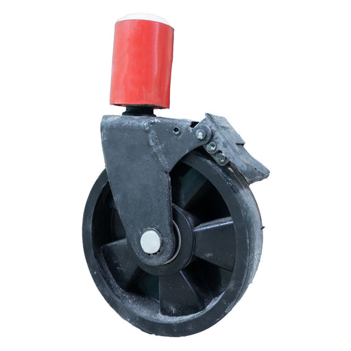 Inaithiram MS2PU16LHB Hydraulic Manual Stacker 2Ton Closeup of PU Wheels with Brakes