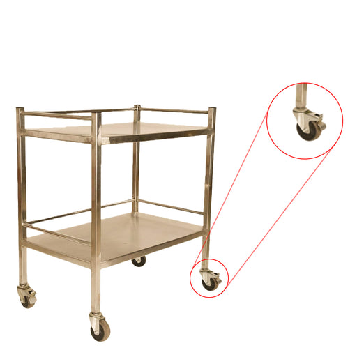 Inaithiram MSIT2RPU Mild Steel 2 Shelves Instrument Trolley Closeup of PU Wheels with Brakes