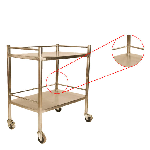 Inaithiram MSIT2RPU Mild Steel 2 Shelves Instrument Trolley Closeup Closeup of Safety Railing