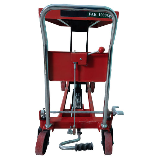 Inaithiram SLT1PU1LH Hydraulic Scissor Lift Table 1Ton Capacity Red Colour Rear View