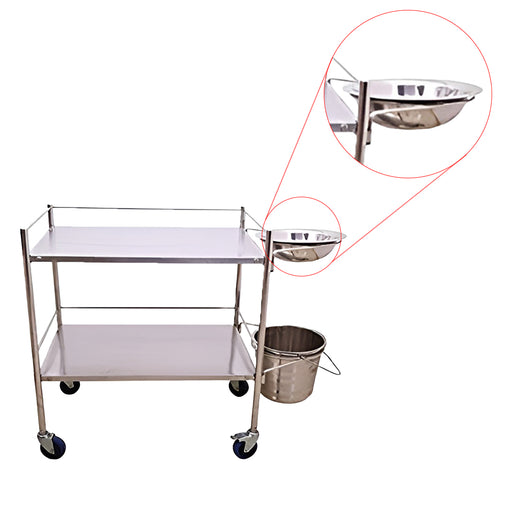 Inaithiram SSDT2RPU Stainless Steel 2 Shelves Dressing Trolley Closeup of Removable Basin