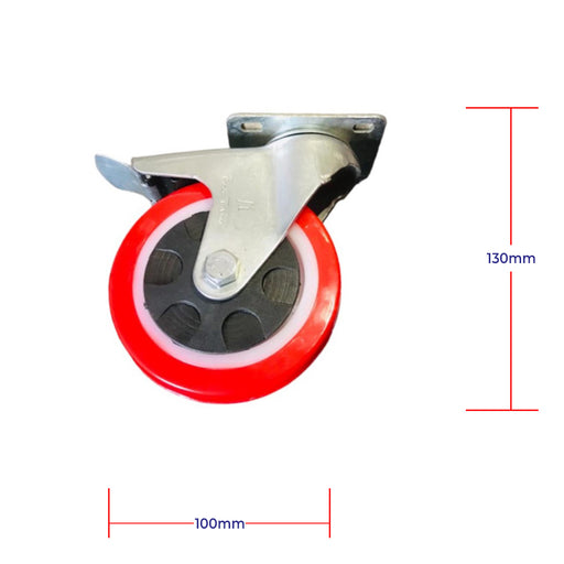 Inaithiram 4" inch PU Swivel Wheels with Brackets and Fasteners - Polyurethane 100mm 360* Swivel PU Wheels with Brake