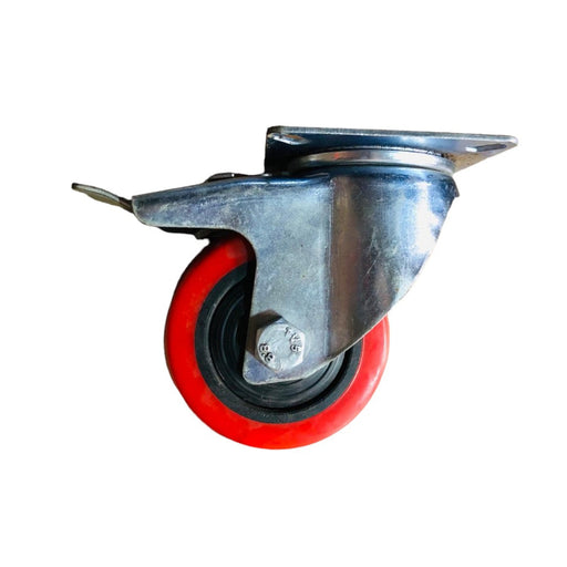 Inaithiram 4" inch PU Swivel Wheels with Brackets and Fasteners - Polyurethane 100mm 360* Swivel PU Wheels with Brake Red Colour