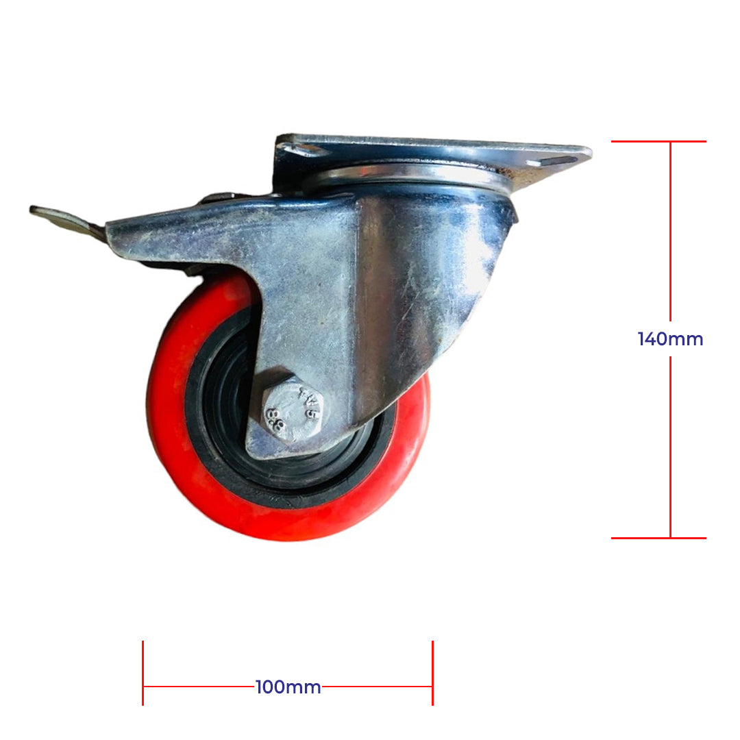 Inaithiram 4" inch PU Swivel Wheels with Brackets and Fasteners - Polyurethane 100mm 360* Swivel PU Wheels with Brake