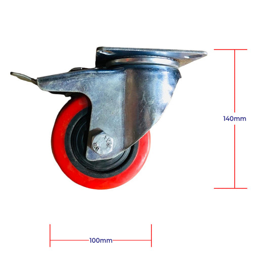 Inaithiram 4" inch PU Swivel Wheels with Brackets and Fasteners - Polyurethane 100mm 360* Swivel PU Wheels with Brake