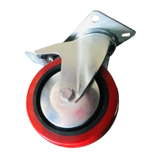 Inaithiram 6" inch PU Swivel Wheels with Brackets and Fasteners - Polyurethane 150mm 360* Swivel PU Wheels with Brake Red Colour
