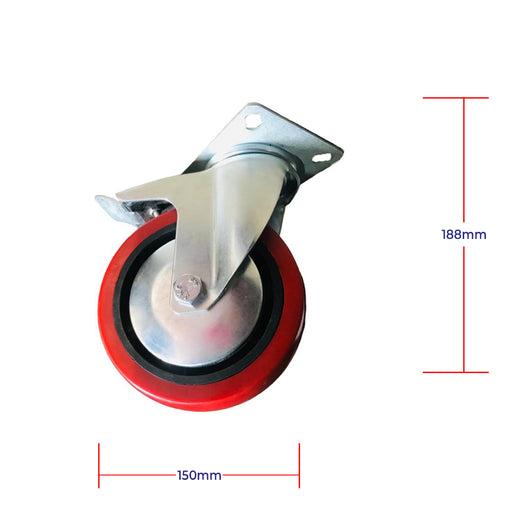 Inaithiram 6" inch PU Swivel Wheels with Brackets and Fasteners - Polyurethane 150mm 360* Swivel PU Wheels with Brake