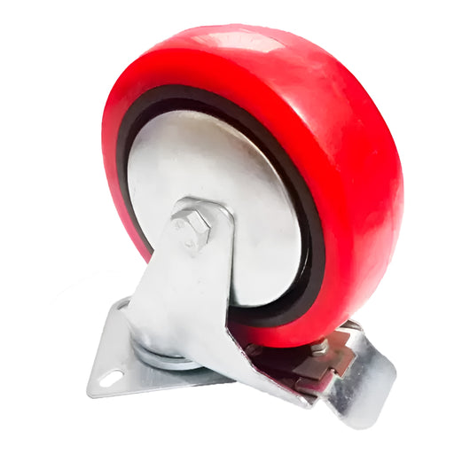 Inaithiram 6" inch PU Swivel Wheels with Brackets and Fasteners - Polyurethane 150mm 360* Swivel PU Wheels with Brake Red Colour