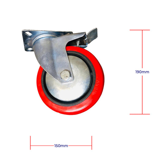 Inaithiram 6" inch PU Swivel Wheels with Brackets and Fasteners - Polyurethane 150mm 360* Swivel PU Wheels with Brake