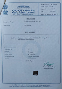 Inaithiram PT300 Heavy Duty MS Platform Trolley 300kg Capacity Test Certificate 01