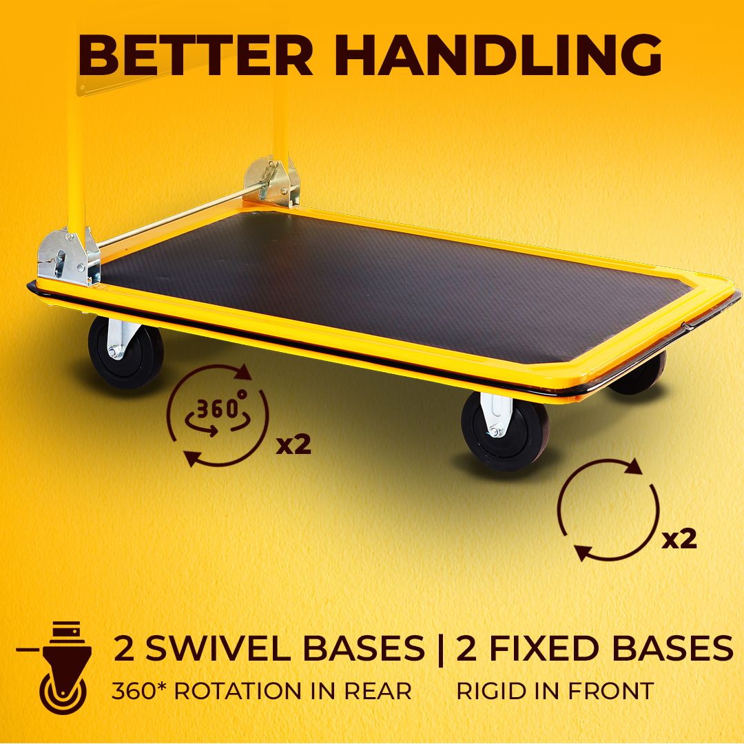 Inaithiram PT300 Heavy Duty Foldable Metal Platform Trolley 300kg Capacity with 02 Swivel bases 02 fixed bases for PU Wheels for better load handling