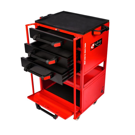 Kabage 3DTTC100N 3 Drawer Tool Trolley with Cabinet 100kg Capacity Red Colour