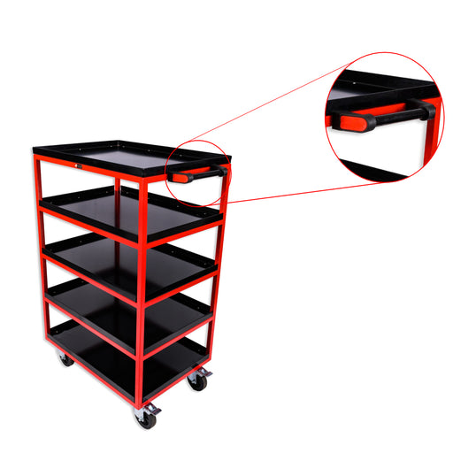 Kabage 5TTT150R 5 Trays Table Trolley 150kg Capacity with Rubber Wheels Closeup of Handle