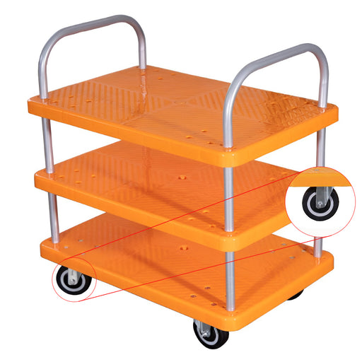SRP 3LPPT150PU 3 Layer Plastic Platform Trolley 150kg Capacity Orange Colour