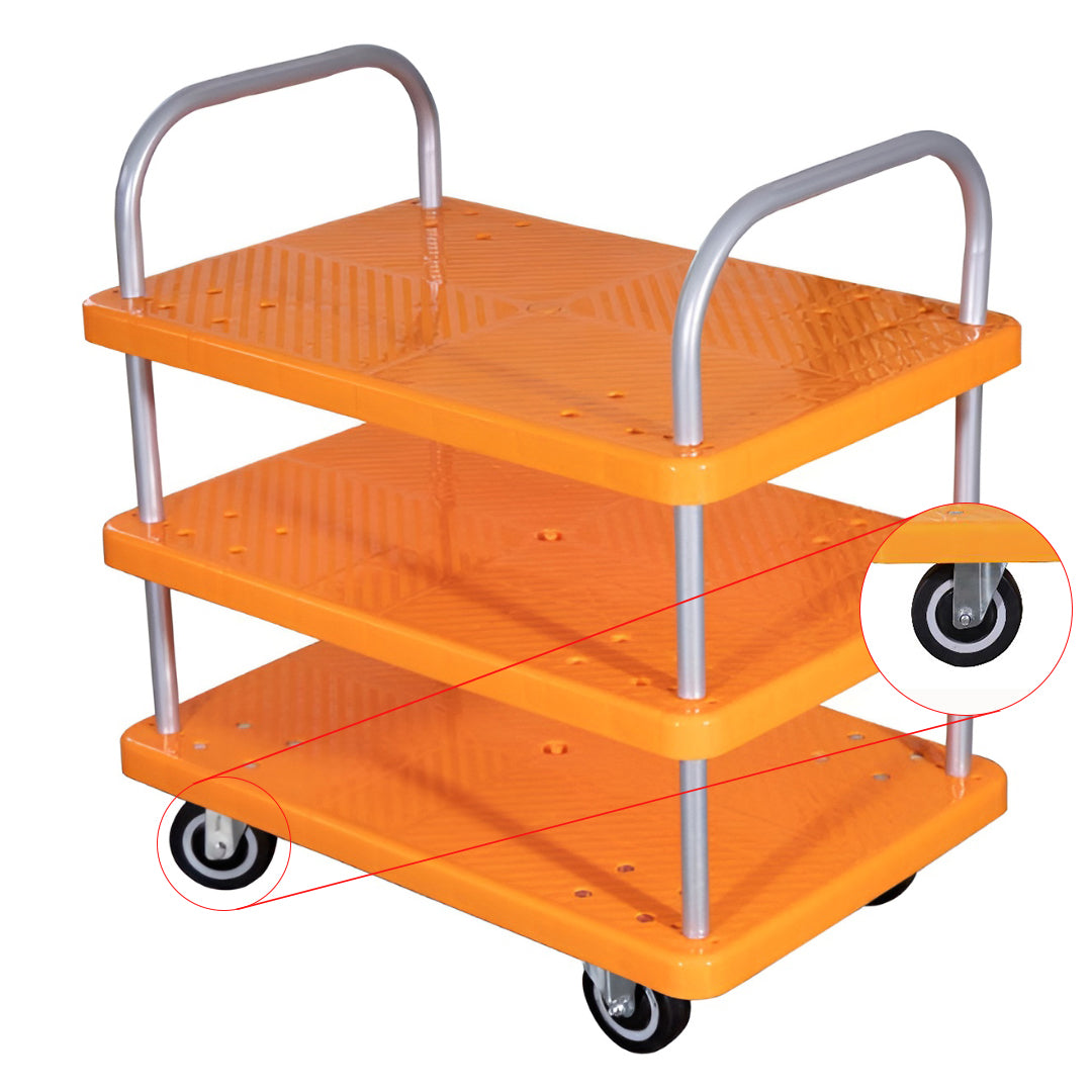 SRP 3LPPT300PU 3 Layer Plastic Platform Trolley 300kg Capacity Orange Colour