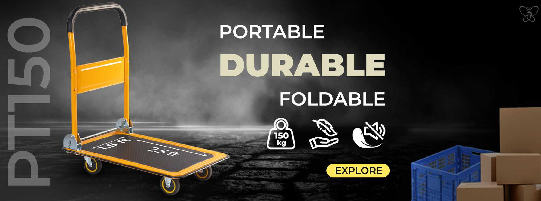 Inaithiram Foldable Metal Platform Trolley 150kg Capacity Yellow Colour