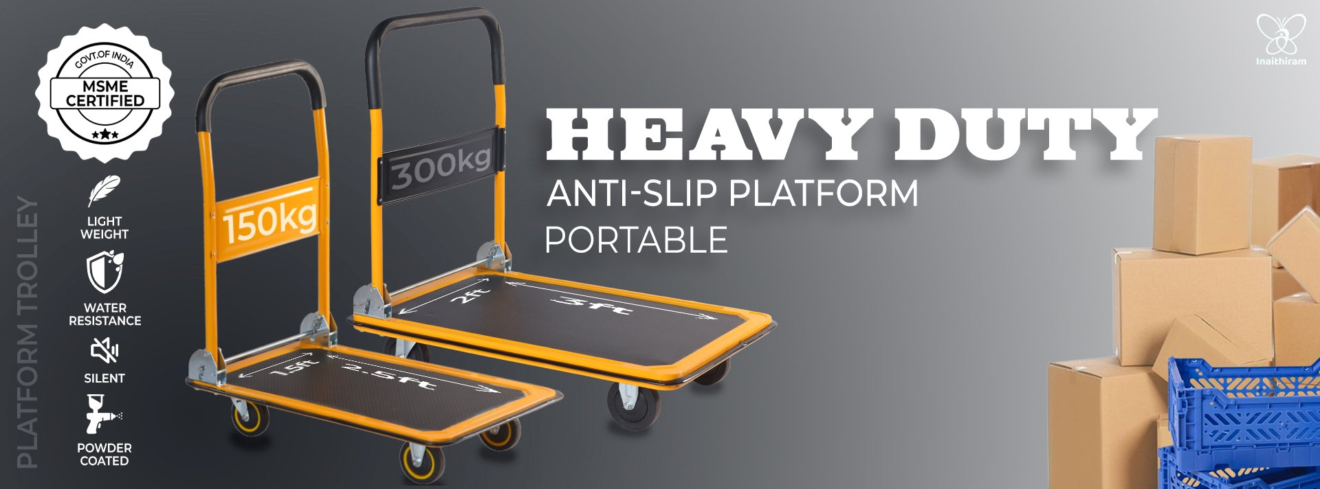 Inaithiram Heavy Duty Metal Platform Trolley for Goods Carrying and Shifting 150kg 300kg capacity