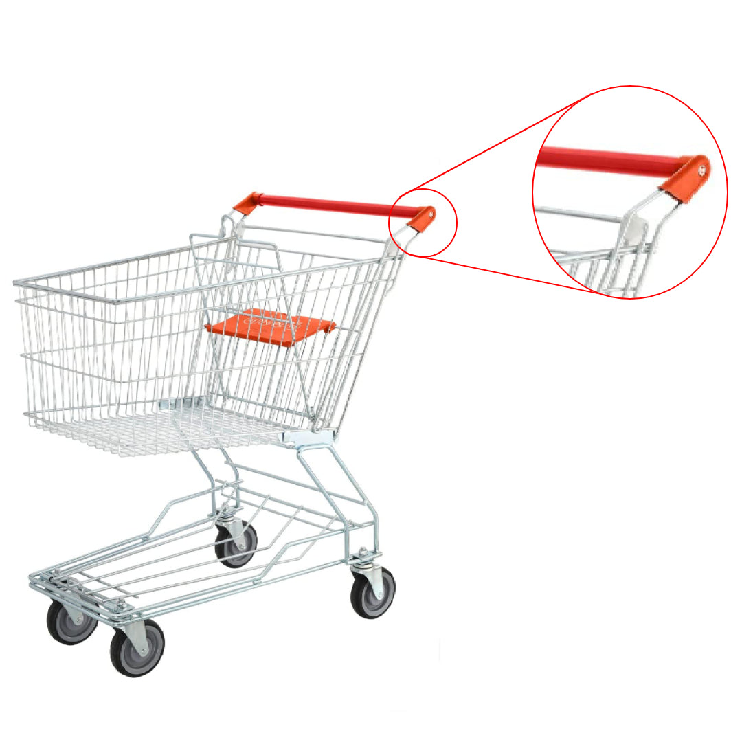 Bigapple STA150LTPR Metal Shopping Trolley Asian Style Cart 150L Capacity Closeup of Handle with Plastic Grip