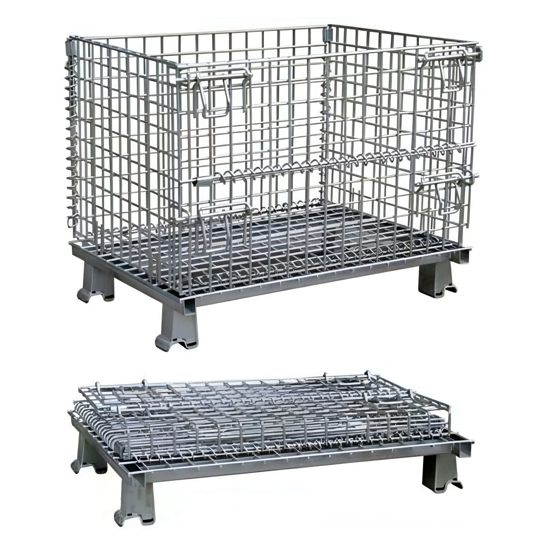 Bigapple WMC400 Foldable Galvanized Collapsible Wire Mesh Container 400kg Capacity with Four Iron Legs