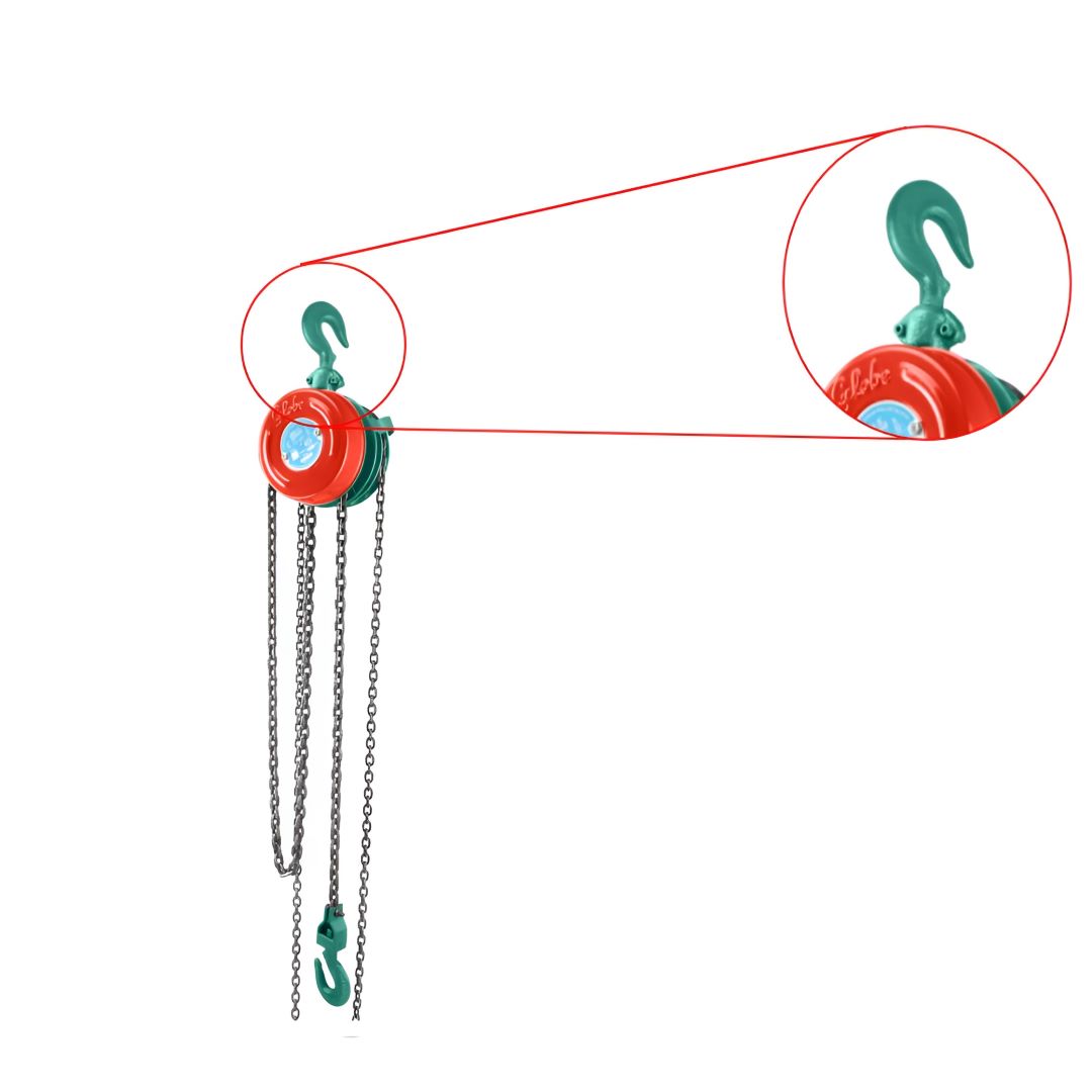 Globe CPBRS1T3M Heavy Duty Chain Pulley Block Robo Series 1Ton Capacity Closeup of Hook