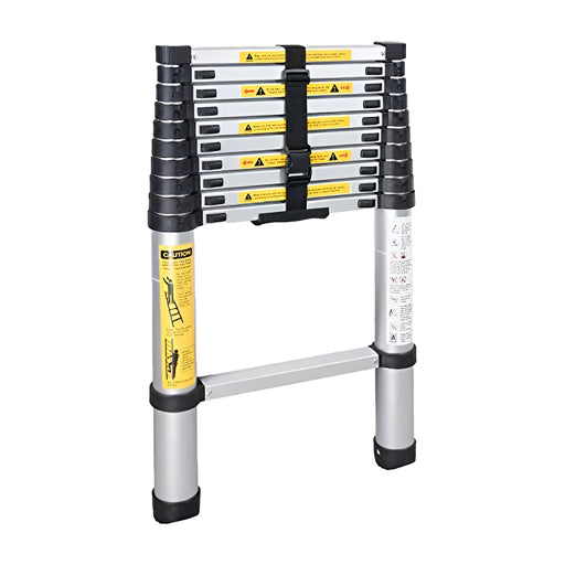 Inaithiram Foldable Aluminium Telescopic Ladder 150kg Capacity in Folded State with Securing Strap and Strong Handle Base