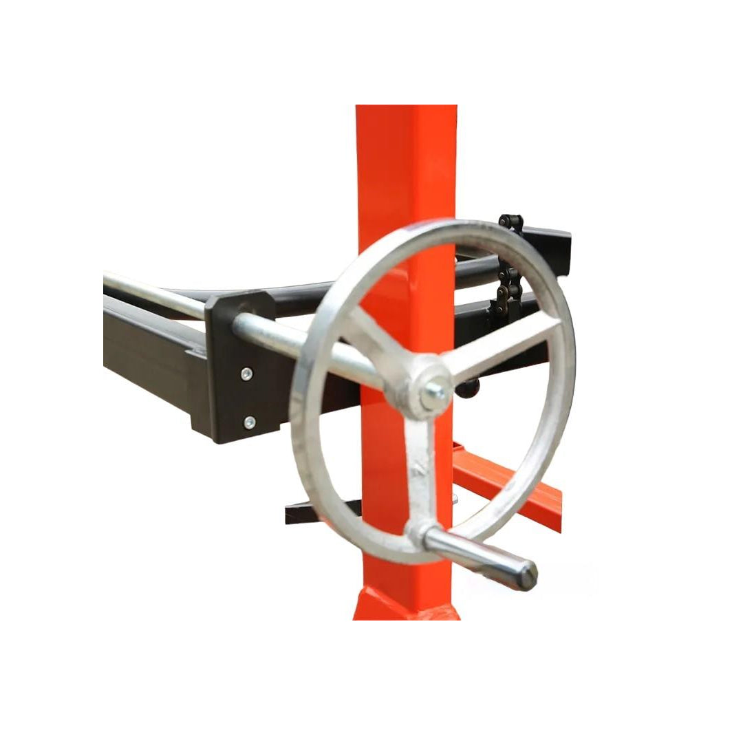 Inaithiram DLT350PU15LH Hydraulic Drum Lifter with Tilter 350kg Closeup of Rotated Drum Gear