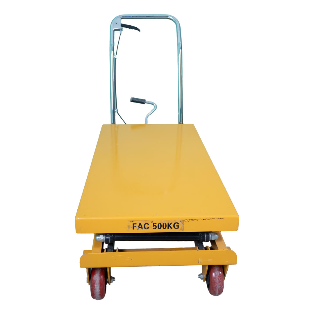 Inaithiram SLT500PU15LH Hydraulic Scissor Lift Table 500kg Capacity Yellow Colour Front View