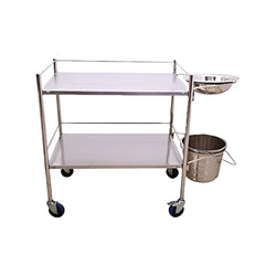 Inaithiram SSDT2RPU 2 Shelves SS Dressing Trolley with Basin and Bucket