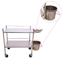 Inaithiram SSDT2RPU Stainless Steel 2 Shelves Dressing Trolley Closeup of Removable Bucket