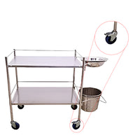 Inaithiram SSDT2RPU Stainless Steel 2 Shelves Dressing Trolley Closeup of PU Wheels with Brakes