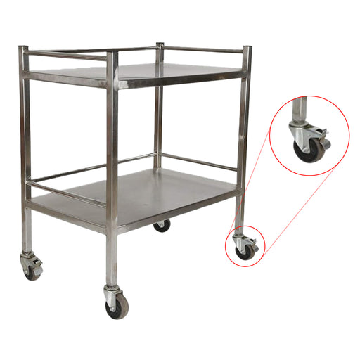 Inaithiram SSIT2RPU Stainless Steel 2 Shelves Instrument Trolley Closeup of PU Wheels with Brakes
