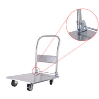 Inaithiram SSPT300PU Foldable Stainless Steel Platform Trolley 300kg Capacity Closeup of Foot Lever Bar