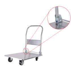 Inaithiram SSPT300PU Foldable Stainless Steel Platform Trolley 300kg Capacity Closeup of Foot Lever Bar