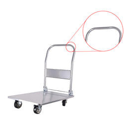 Inaithiram SSPT300PU Foldable Stainless Steel Platform Trolley 300kg Capacity Closeup of Handlebar