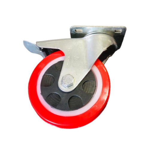 Inaithiram 4" inch PU Swivel Wheels with Brackets and Fasteners - Polyurethane 100mm 360* Swivel PU Wheels with Brake Red Colour
