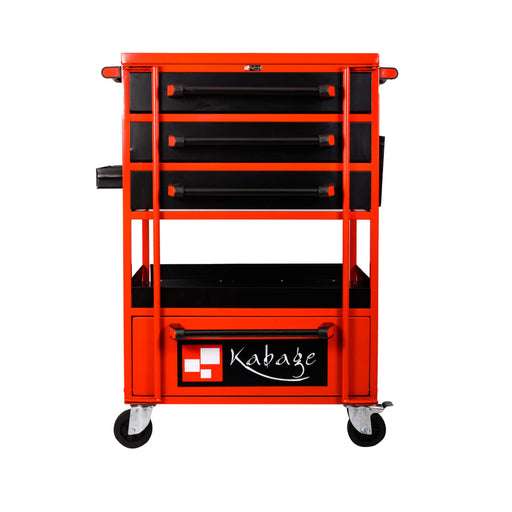 Kabage 3DTTC150RA 3 Drawer Tool Trolley with Cabinet 150kg Capacity with Rubber Wheels Front View