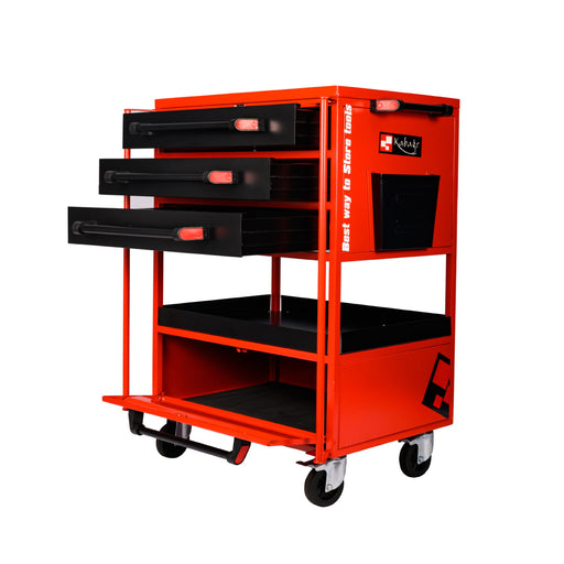 Kabage 3DTTC150RA 3 Drawer Tool Trolley with Cabinet 150kg Capacity Red Colour