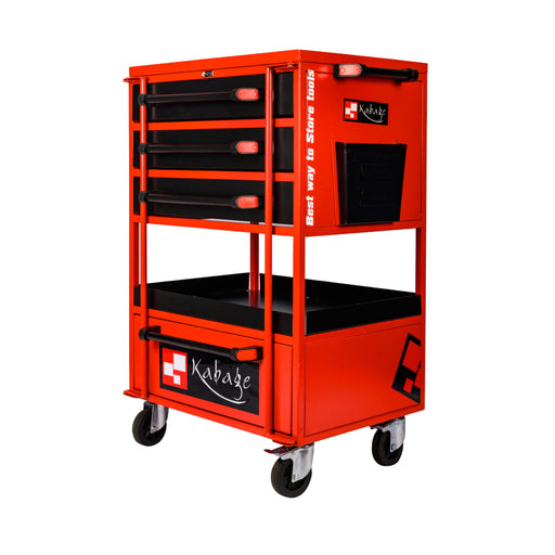 Kabage 3DTTC150RA 3 Drawer Tool Trolley with Cabinet 150kg Red Colour