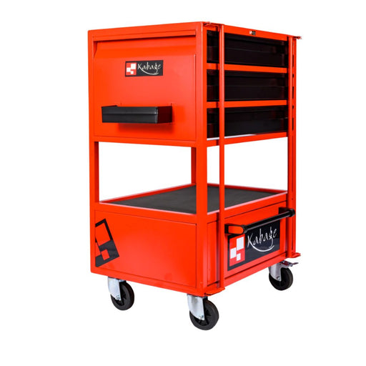Kabage 3DTTC150RB 3 Drawer Tool Trolley with Cabinet 150kg Capacity