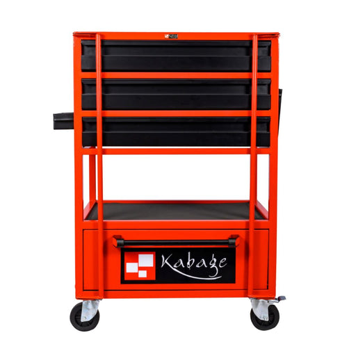 Kabage 3DTTC150RB 3 Drawer Tool Trolley with Cabinet 150kg Capacity with Rubber Wheels Front View